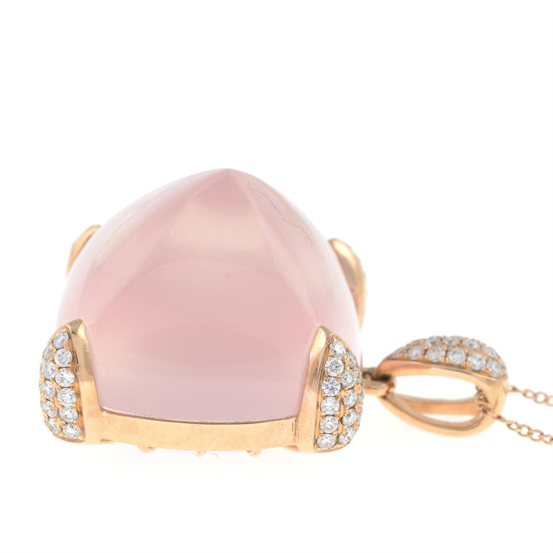 A rose quartz and pavé-set diamond pendant, with 18ct gold chain. - Image 4 of 6