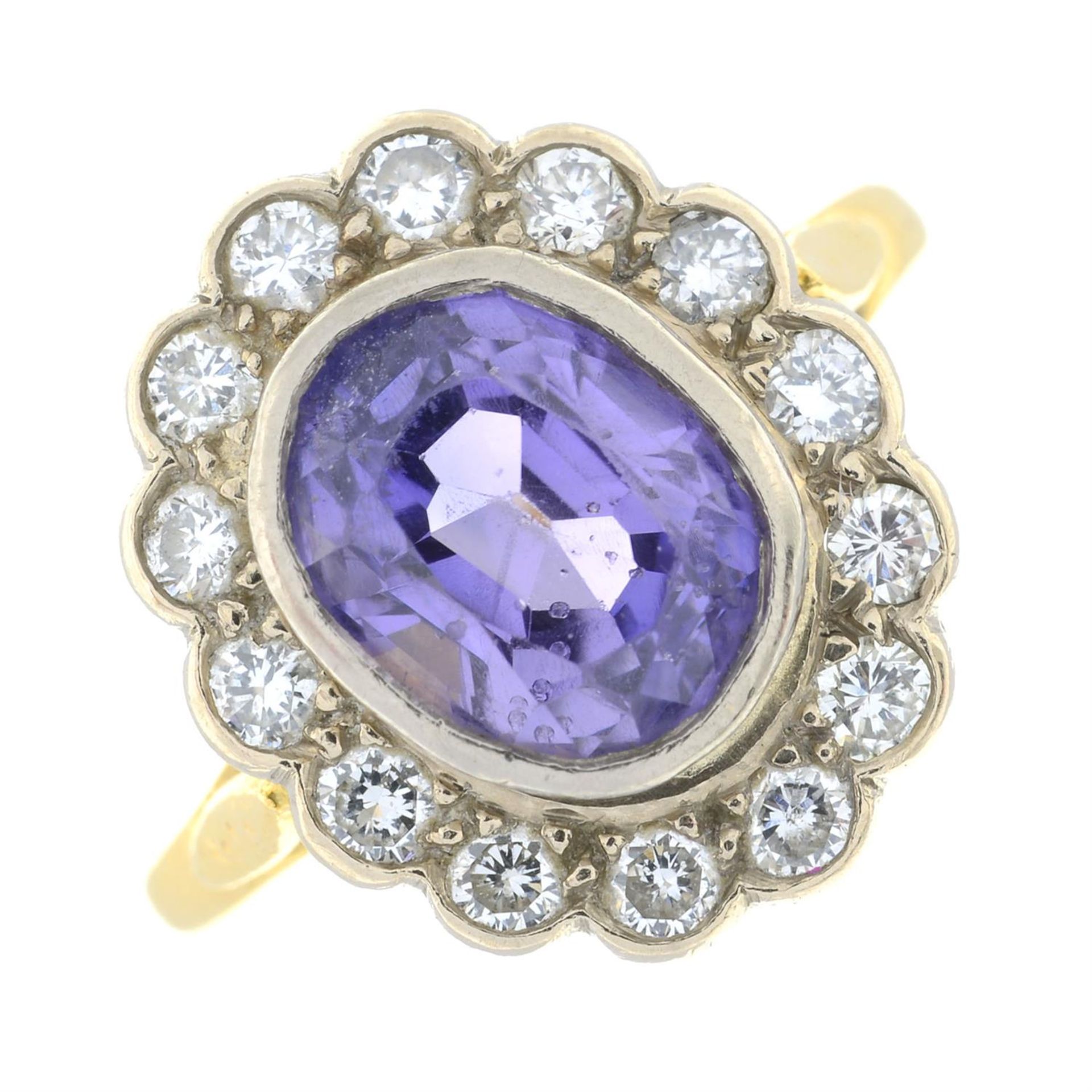 An 18ct gold Sri Lankan colour-change sapphire and brilliant-cut diamond cluster ring. - Image 2 of 5