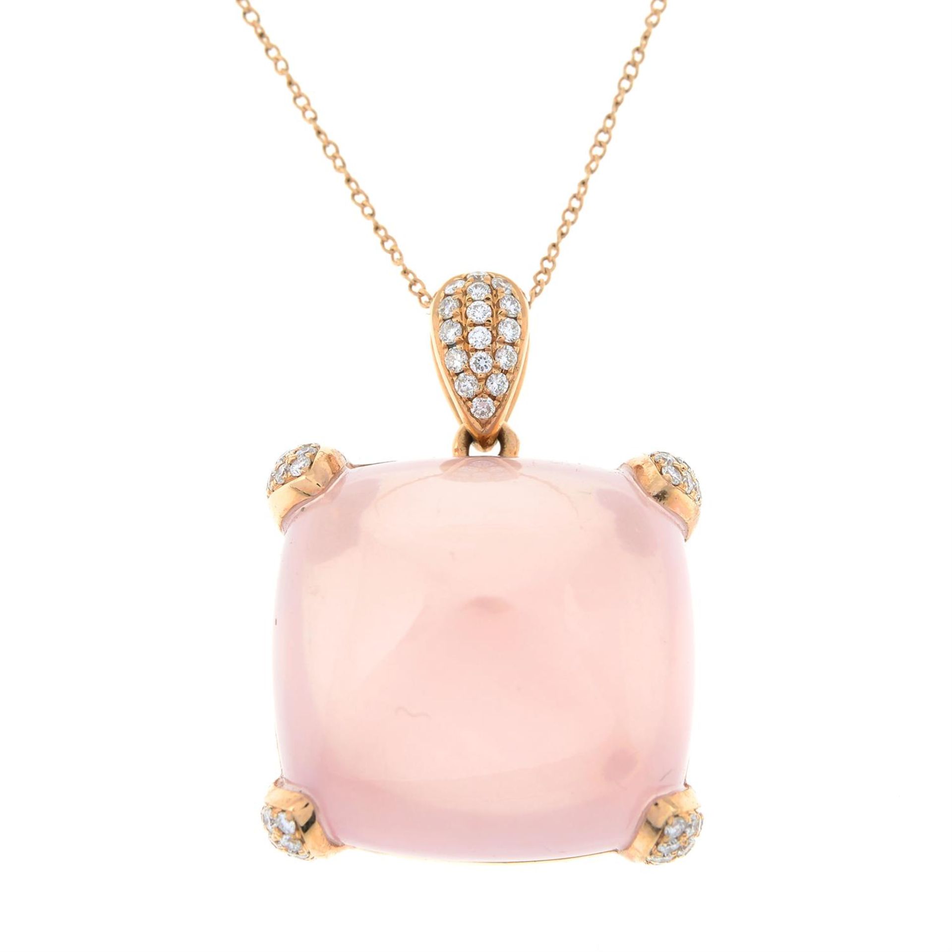 A rose quartz and pavé-set diamond pendant, with 18ct gold chain. - Bild 2 aus 6