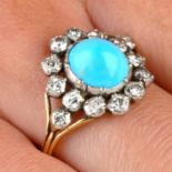 A turquoise and circular-cut diamond cluster ring.
