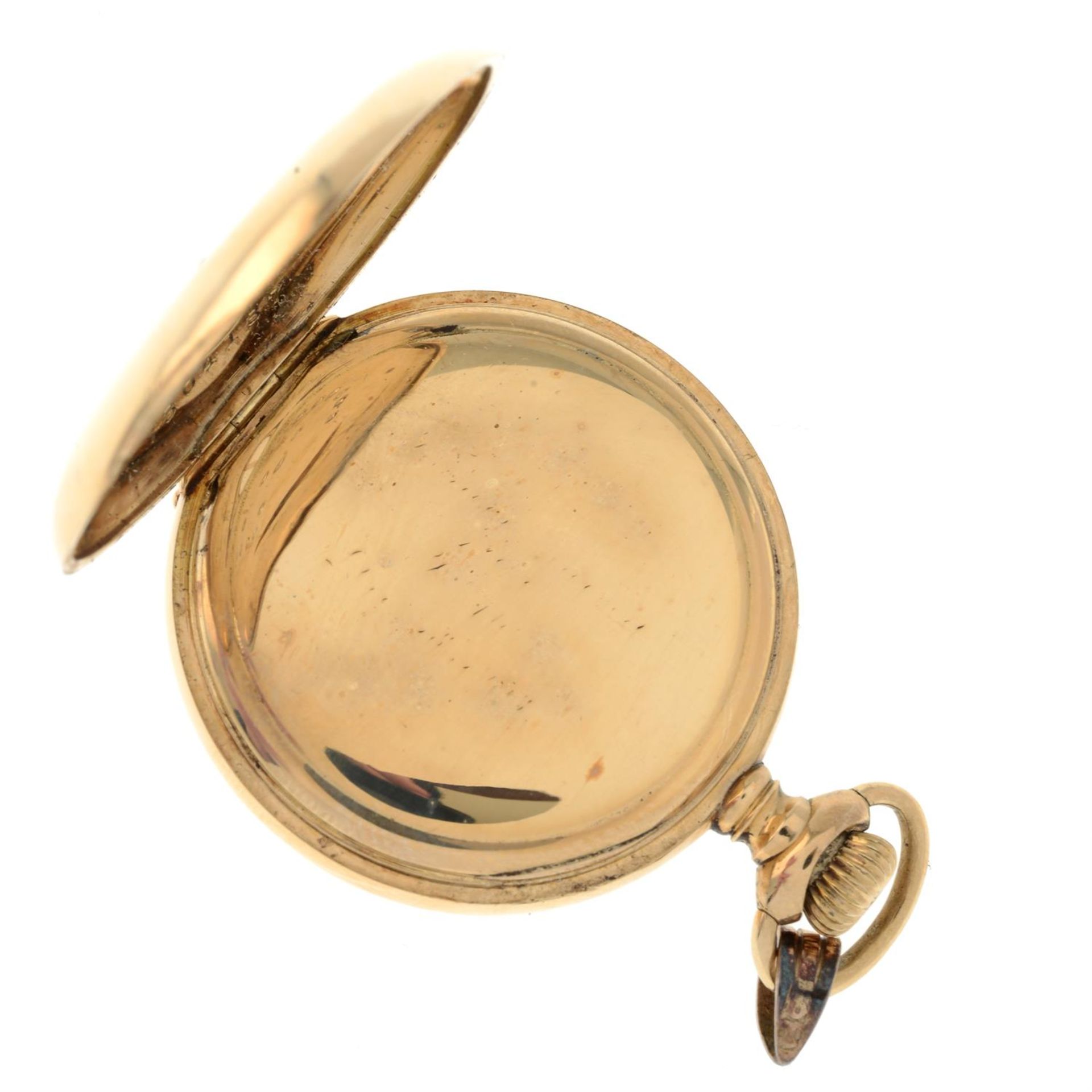 An early 20th century 14ct gold pocket watch, with old-cut diamond crescent moon and clover - Image 4 of 4