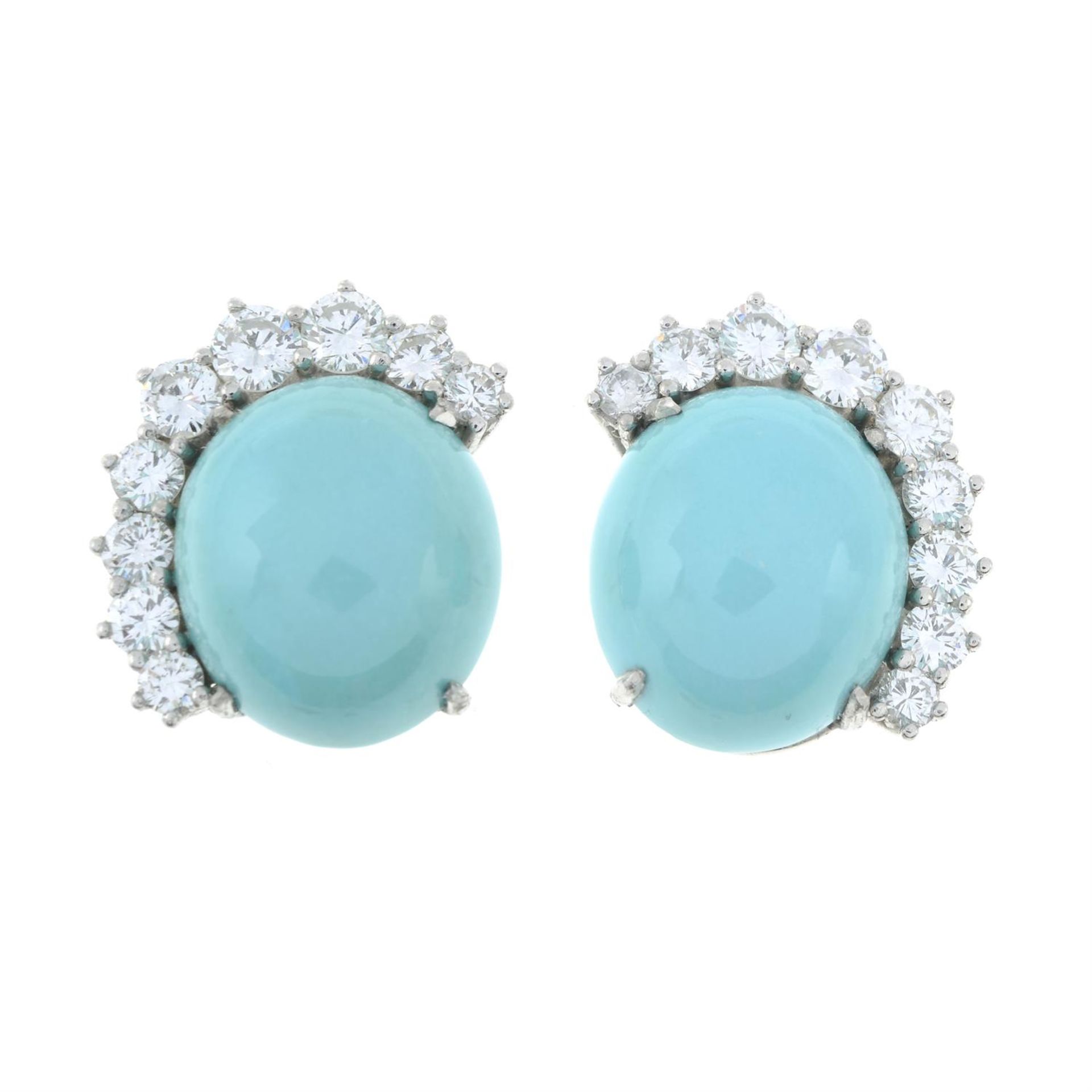 A pair of mid 20th century gold turquoise and graduated brilliant-cut diamond line earrings. - Bild 2 aus 4