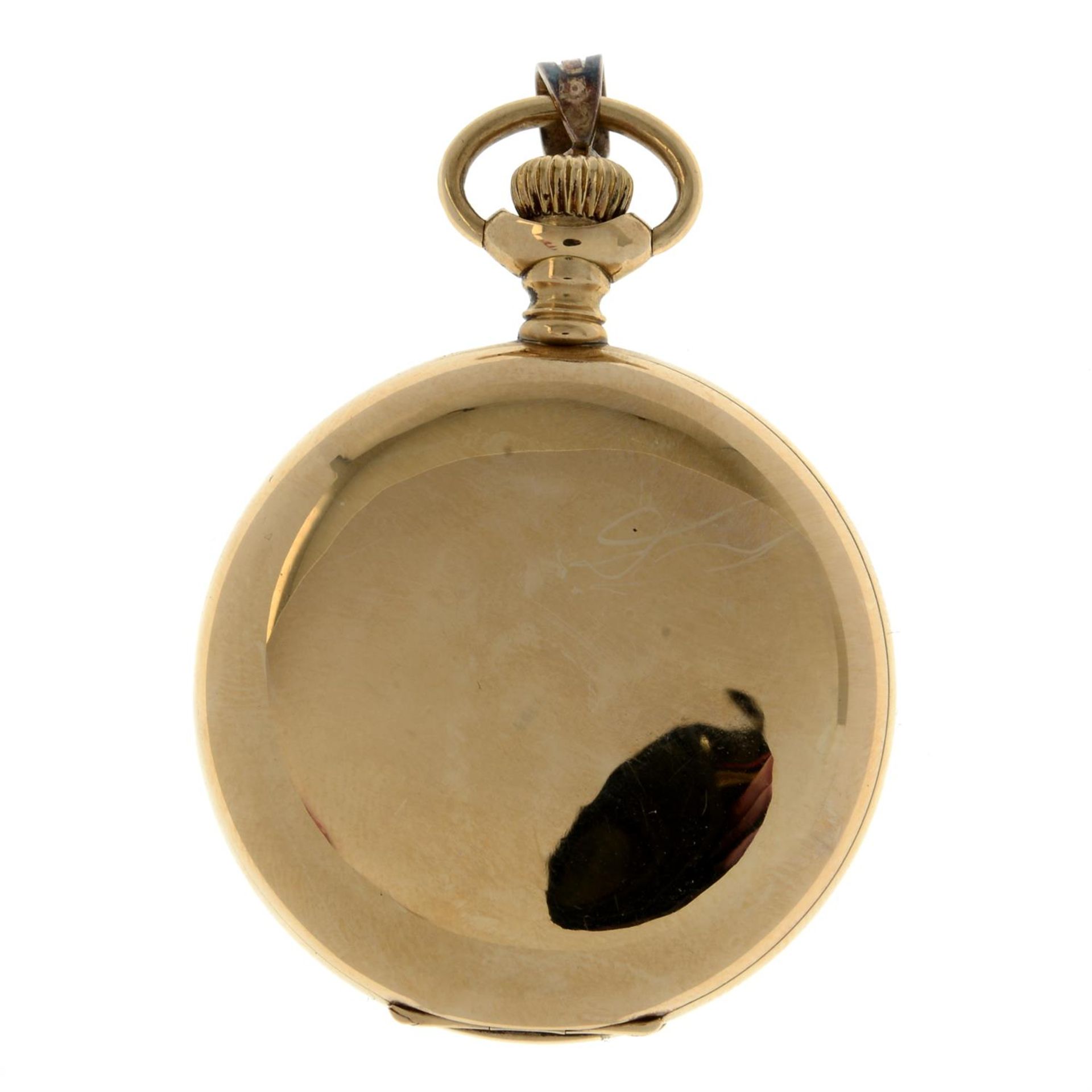 An early 20th century 14ct gold pocket watch, with old-cut diamond crescent moon and clover - Image 3 of 4