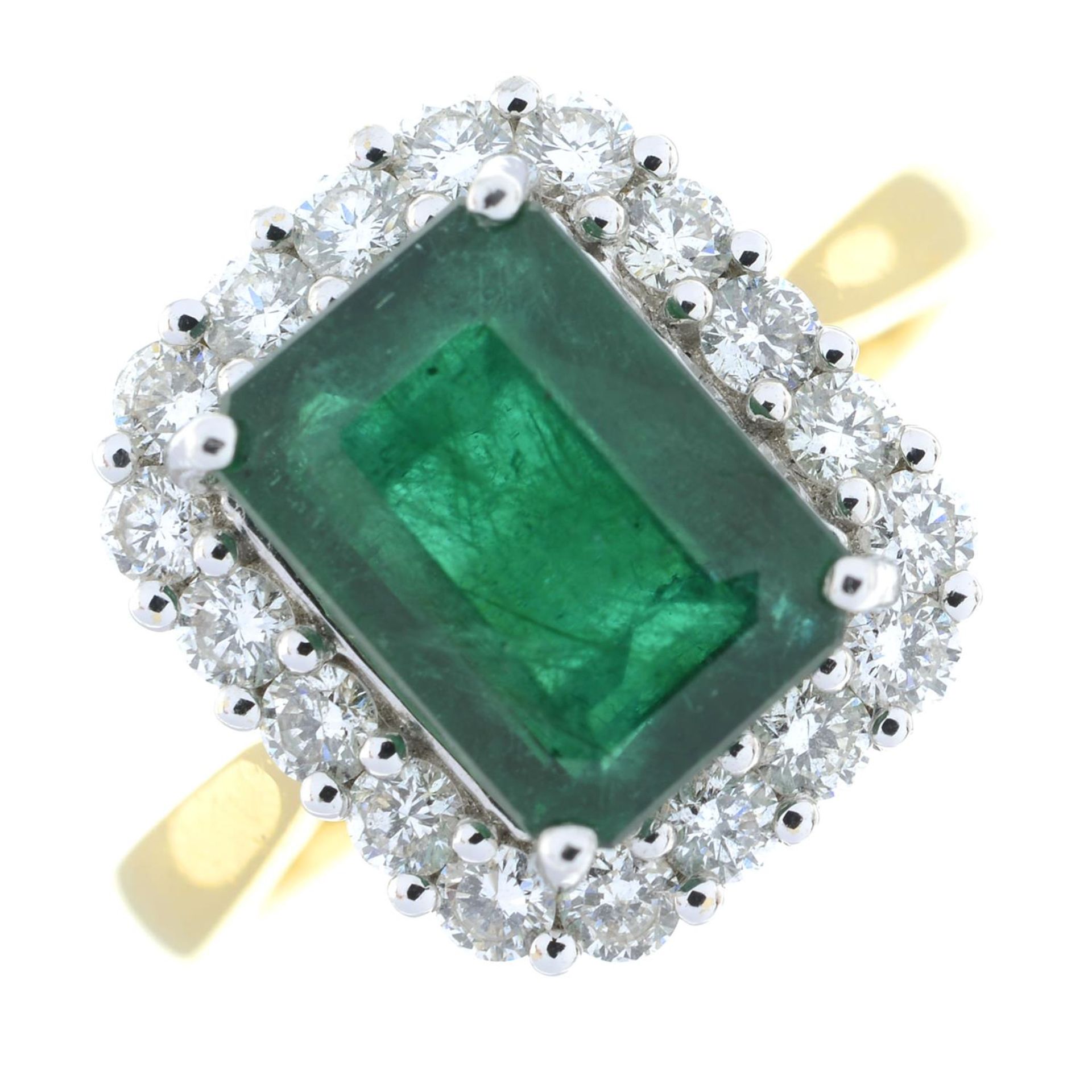 An 18ct gold emerald and brilliant-cut diamond cluster ring. - Image 2 of 5