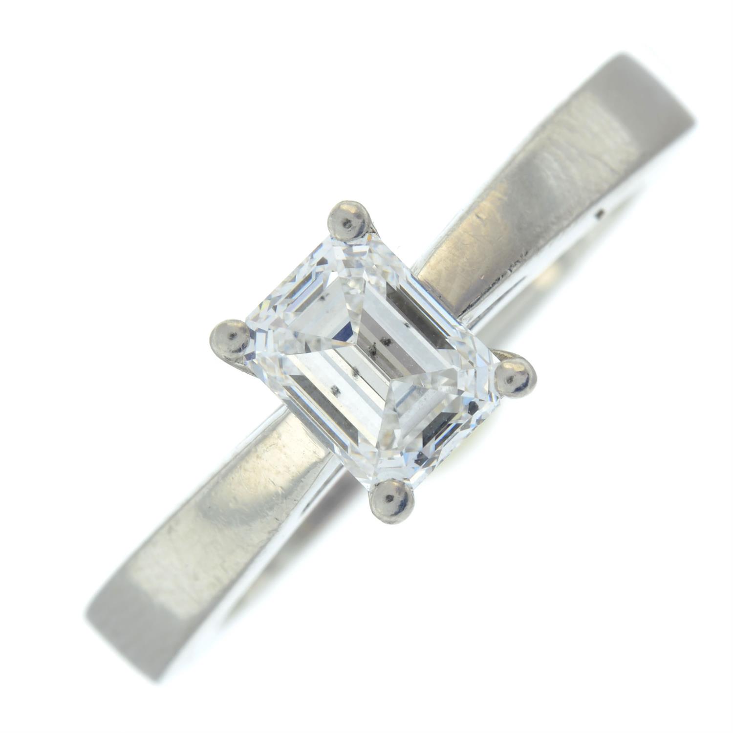 A platinum rectangular-shape diamond single-stone ring. - Image 2 of 5