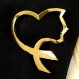 A stylised cat and heart brooch, by Paloma Picasso for Tiffany & Co.