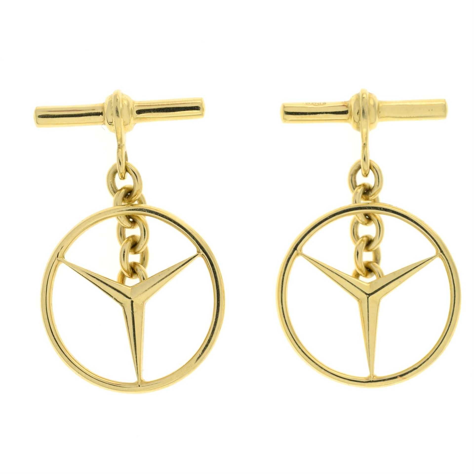 A pair of mid 20th century 18ct gold cufflinks, with Mercedes-Benz logo. - Image 2 of 3