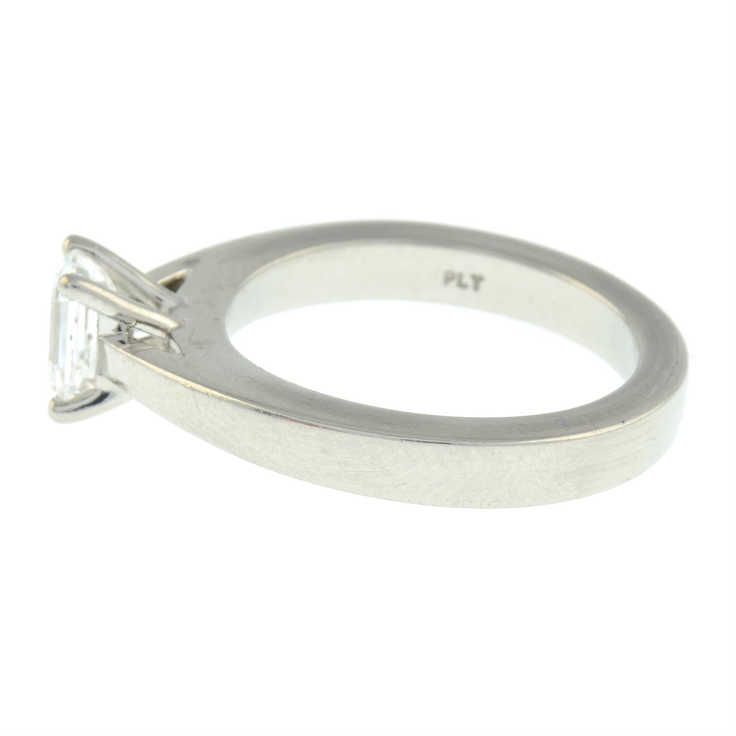 A platinum rectangular-shape diamond single-stone ring. - Image 4 of 5