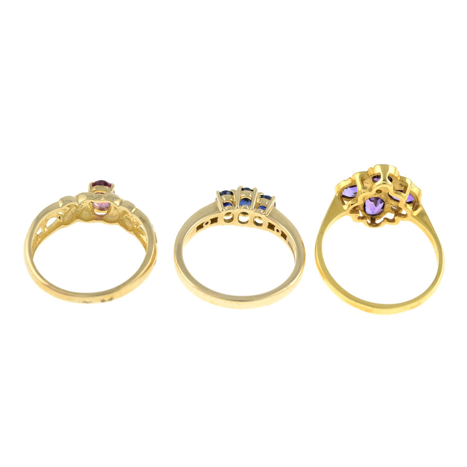 Three 9ct gold diamond and gem-set ring. - Image 2 of 2