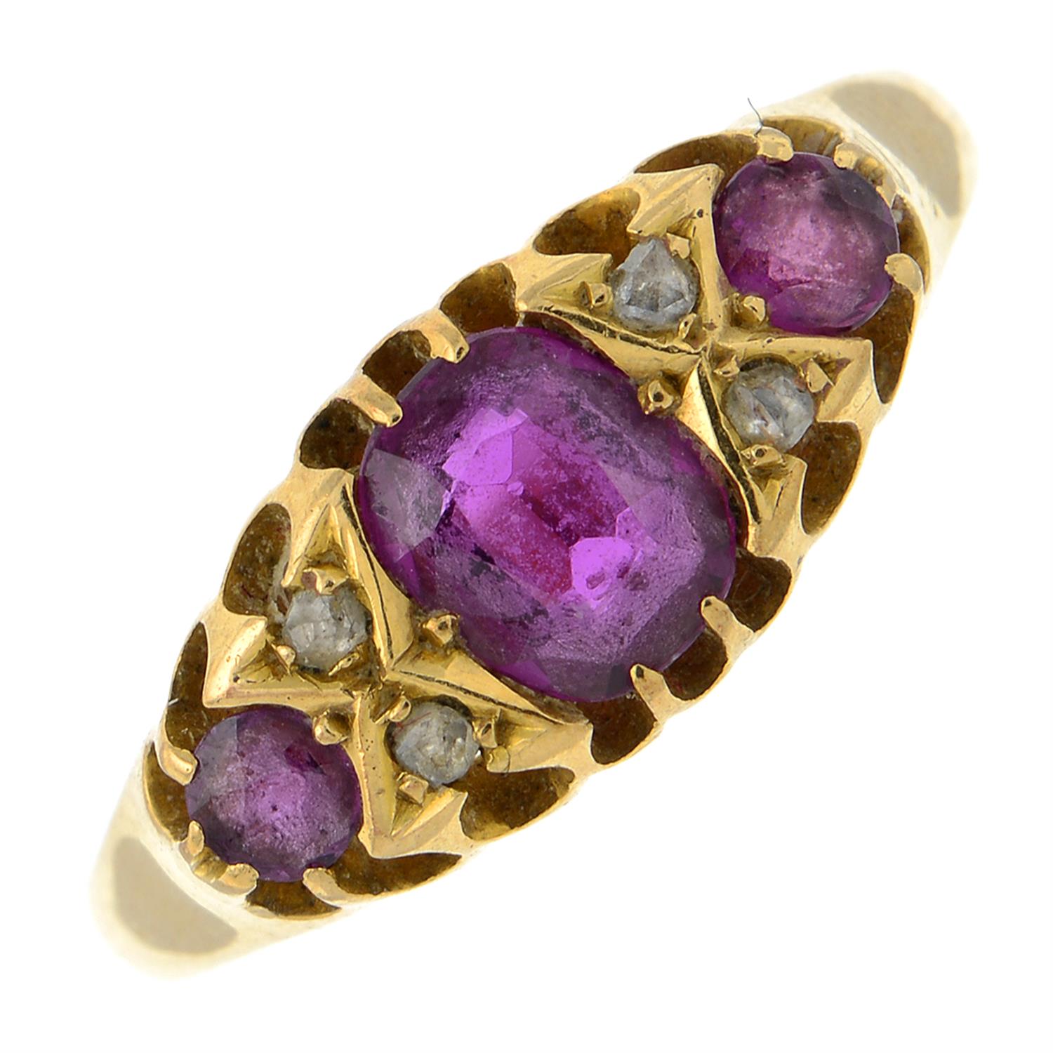 An early 20th century 18ct gold ruby and rose-cut diamond dress ring.