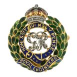 An early 20th century 18ct gold rose-cut diamond and enamel 'the Corps of Royal Engineers' brooch.