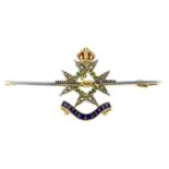 An early 20th century 15ct gold and platinum diamond and enamel 'Sherwood Forester Regiment' bar