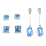 Three pairs of topaz earrings.