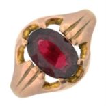 An early 20th century 9ct gold garnet single-stone ring.