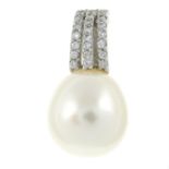 An 18ct gold diamond and cultured pearl pendant.