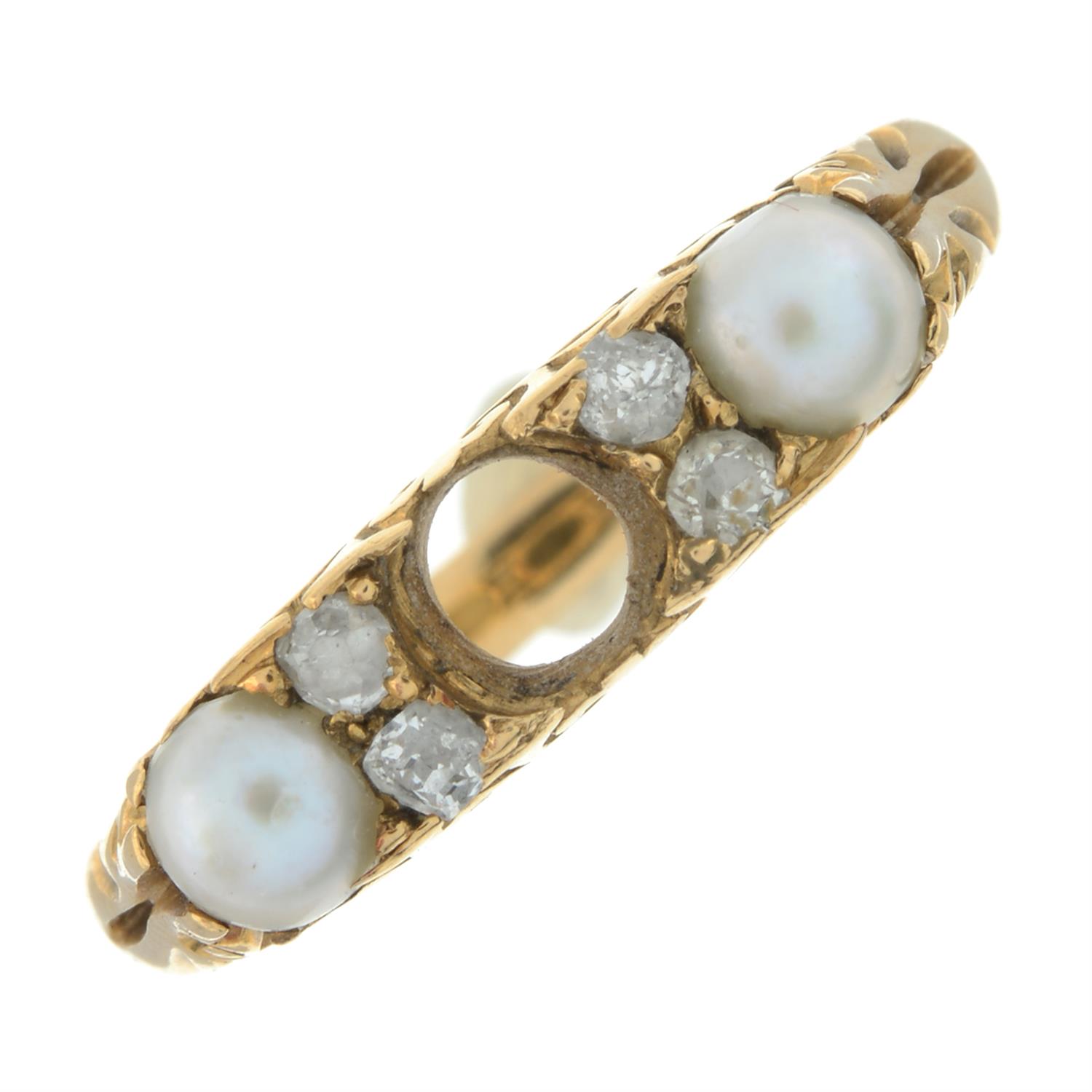 An early 20th century 18ct gold split pearl and old-cut diamond dress ring mount.