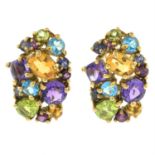 A pair of 9ct gold amethyst, citrine, blue topaz and peridot earrings.