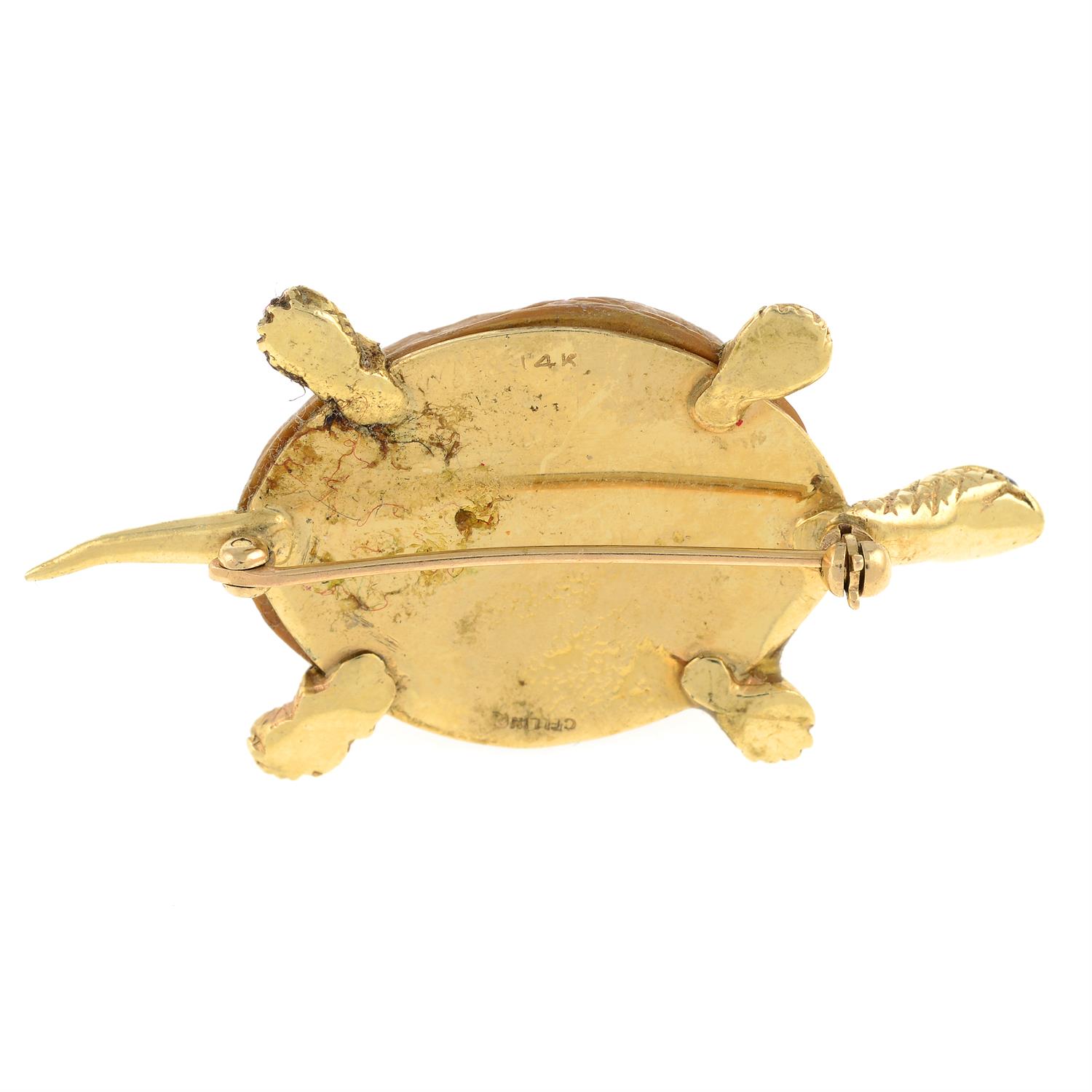 A walnut shell tortoise brooch, with ruby eyes. - Image 2 of 2