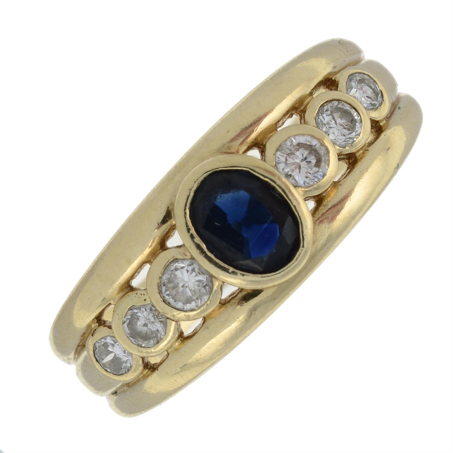 A sapphire and diamond dress ring.