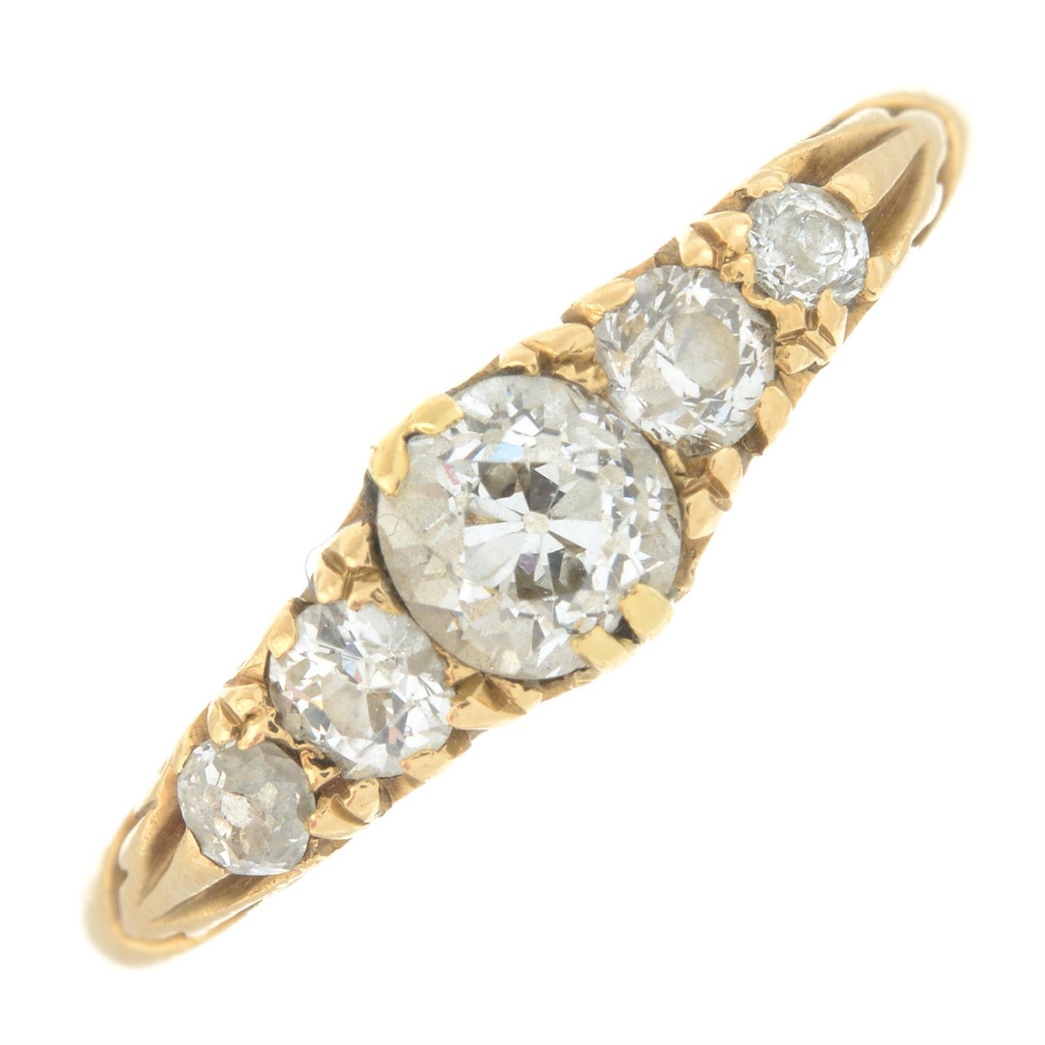 An early 20th century 18ct gold old-cut diamond five-stone ring.