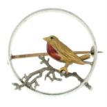 A mid 20th century 9ct gold and enamel robin brooch, by Alabaster and Wilson.