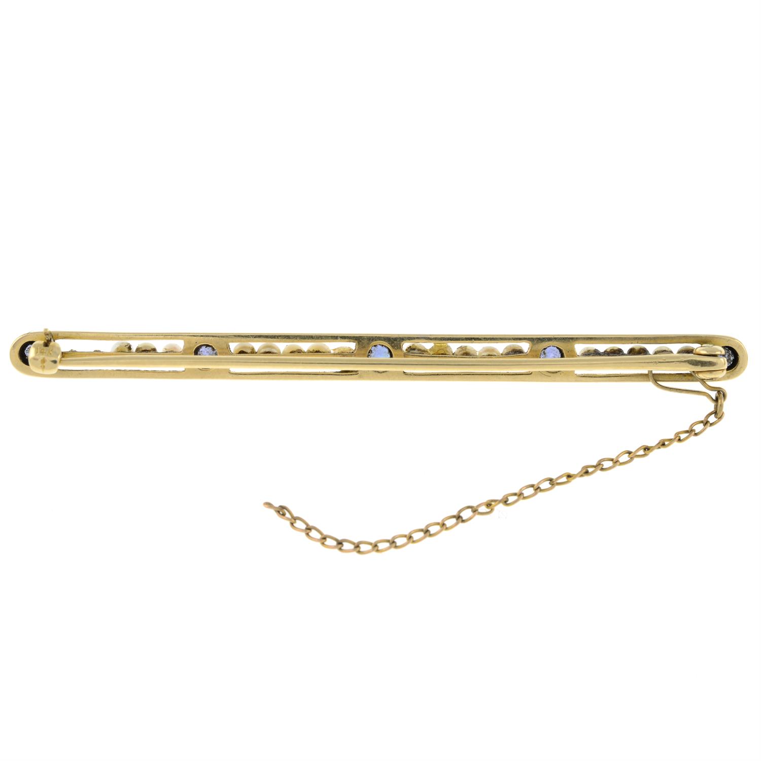 A sapphire and seed pearl bar brooch. - Image 2 of 2