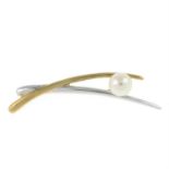 A 9ct gold cultured pearl bi-colour brooch.