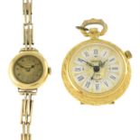 An 18ct gold wrist watch and a pocket watch.