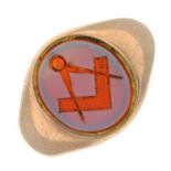 An Edwardian 9ct gold agate intaglio Masonic signet ring.