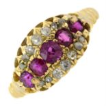 An Edwardian 18ct gold ruby and diamond dress ring.