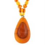 An amber, pressed amber, modified amber and resin necklace.