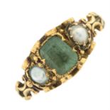 Late 19th century gold emerald & split pearl ring.