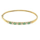 9ct gold emerald & diamond hinged bangle.