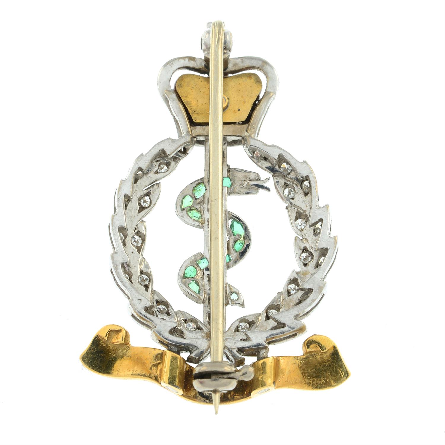 Diamond, emerald & enamel Royal Army Medical Corps brooch - Image 2 of 2