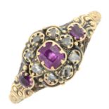 19th century gold ruby and diamond cluster ring