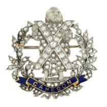 Diamond & enamel Cameron Highlanders Regiment brooch