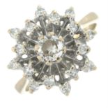 A mid 20th century 18ct gold brilliant-cut diamond floral cluster ring.