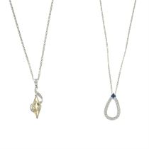 Two gold diamond & gem set pendants with chains