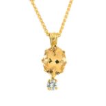 Yellow topaz & diamond pendant, with chain