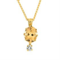 Yellow topaz & diamond pendant, with chain