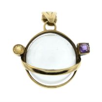 9ct gold rock crystal amethyst and citrine pendant