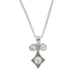 A silver old-cut diamond pendant, with 9ct gold chain.
