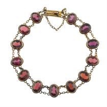 Mid 20th century 9ct gold garnet bracelet