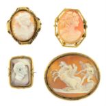Four cameo brooches