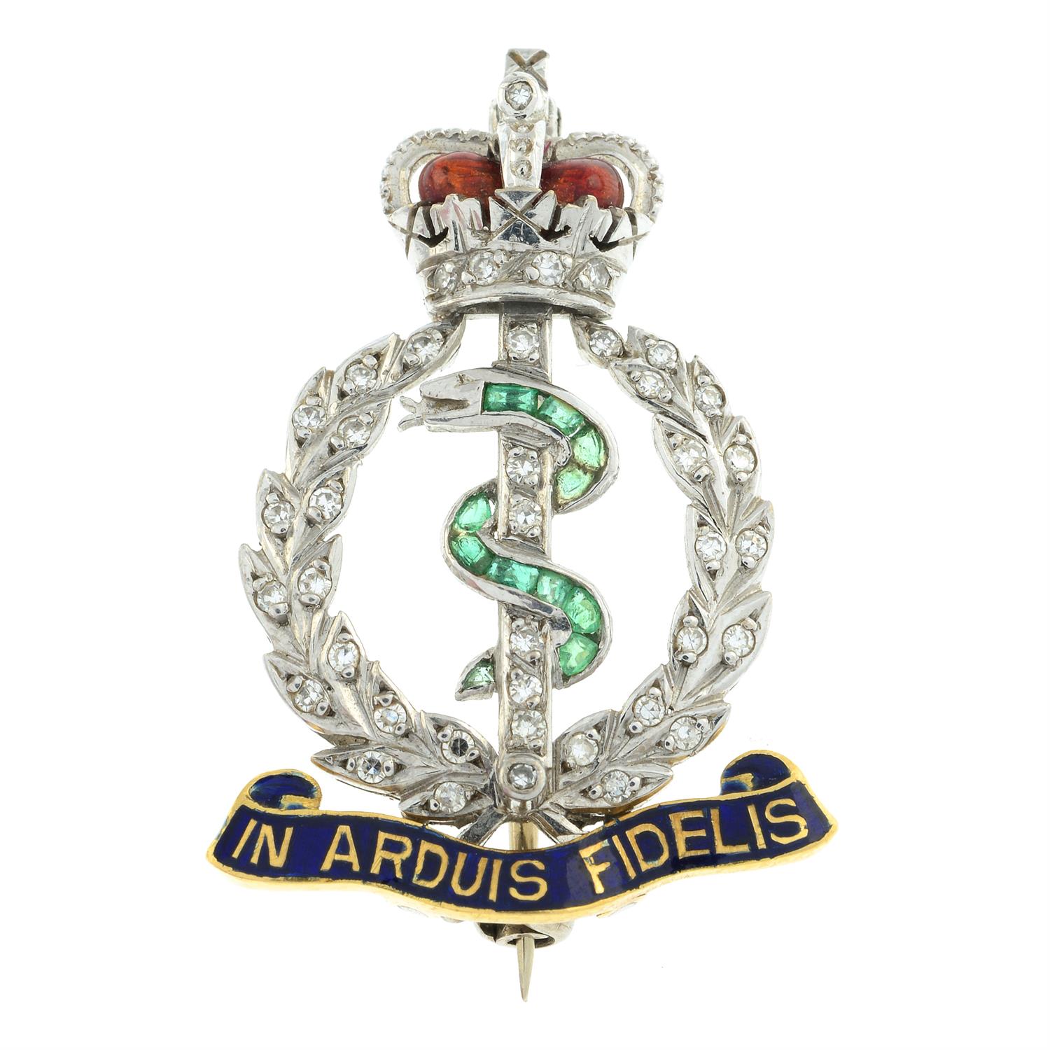 Diamond, emerald & enamel Royal Army Medical Corps brooch