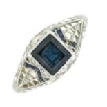 Art Deco spinel, diamond & sapphire ring.
