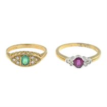 Two 9 carat gold diamond and gem set rings.