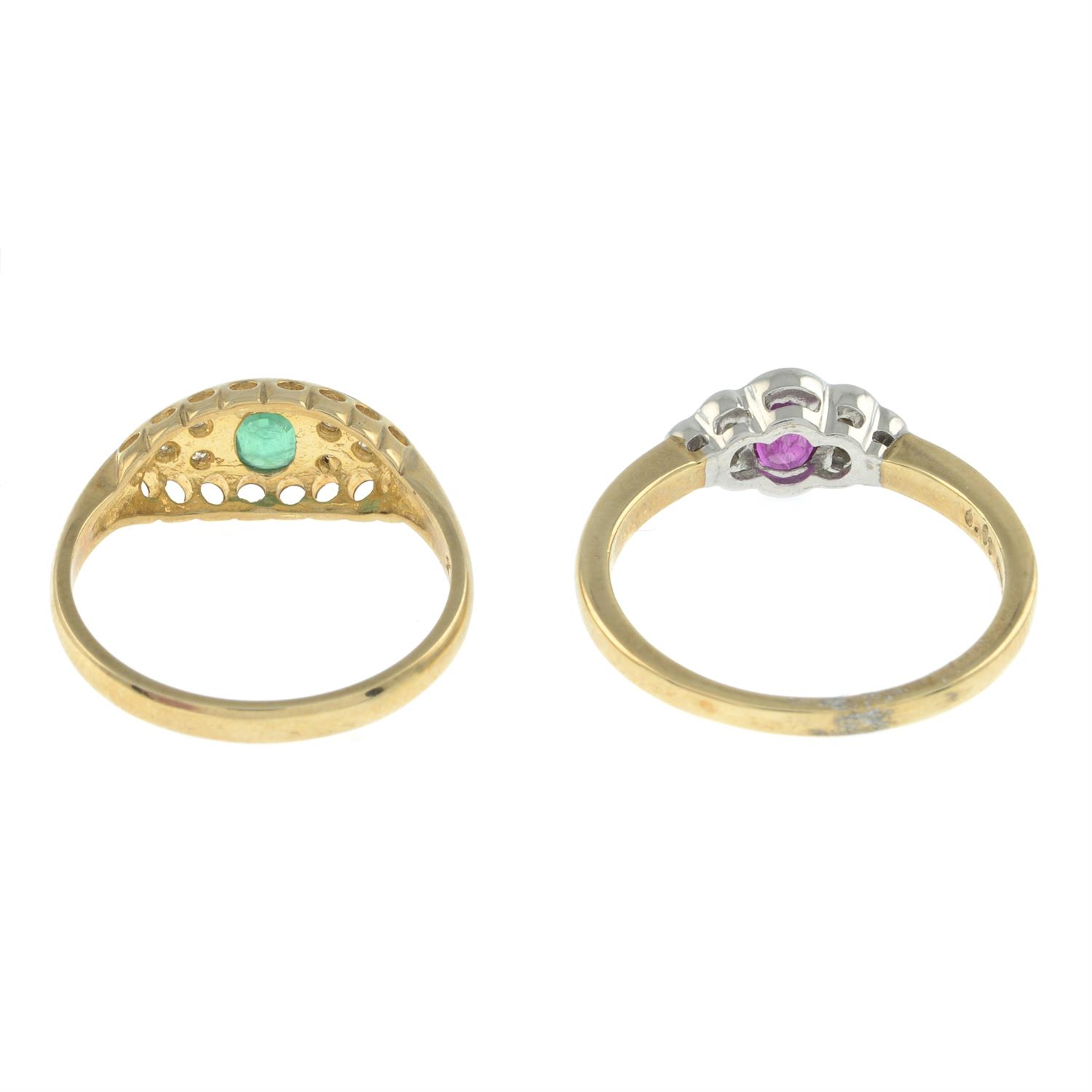 Two 9 carat gold diamond and gem set rings. - Image 2 of 2