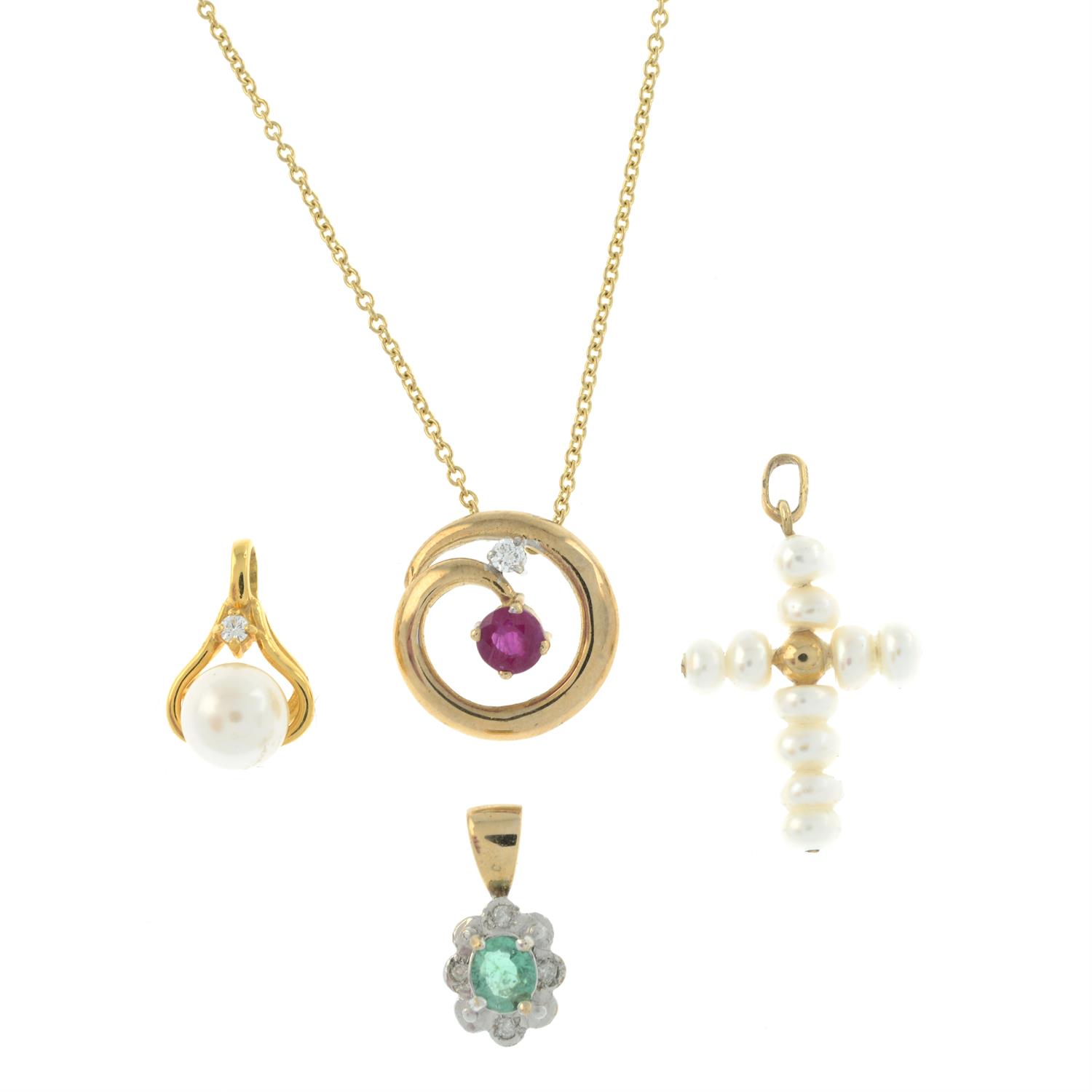 Five 9ct gold gem pendants