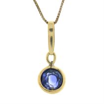 Sapphire single-stone pendant, with chain.
